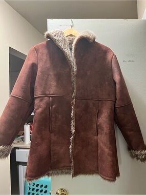AC-3998 women’s vintage coat fur trim Y2K brown